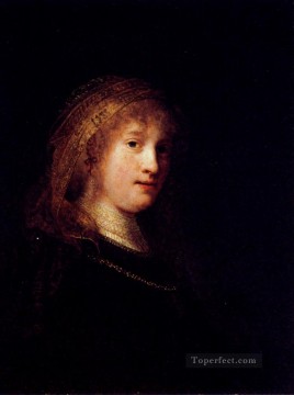  Ear Painting - Saskia Wearing A Veil portrait Rembrandt